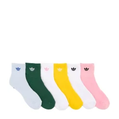 adidas Originals Trefoil 2.0 Quarter Socks 6 Pack - Big Kid - Collegiate Green / Crystal Sky / Light Pink
