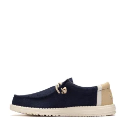 Mens HEYDUDE Wally Break Stitch Casual Shoe - Navy / Safari / White