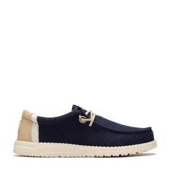Mens HEYDUDE Wally Break Stitch Casual Shoe - Navy / Safari / White