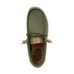Mens HEYDUDE Wally Hemp Slip-On Casual Shoe - Army Green