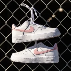 Nike Air Force 1 Low Athletic Shoe - Big Kid - White / White / Medium Soft Pink