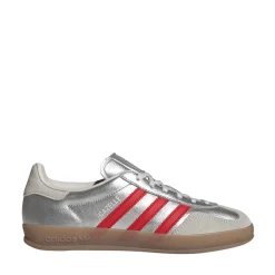 Womens adidas Gazelle Indoor Athletic Shoe - Silver Metallic / Better Scarlet / Grey One