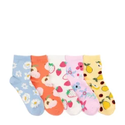 Womens Chenille Fruit & Floral Quarter Socks 5 Pack - Multicolor