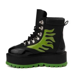 Womens KOI Footwear Cha Cha Cha Platform Flame Boot - Black / Green