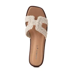 Womens Madden Girl Harmony Crochet H-Strap Slide Sandal - Natural