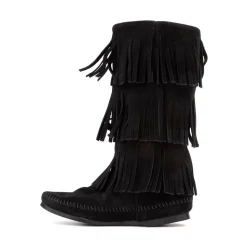 Womens Minnetonka 3-Layer Fringe Boot - Black