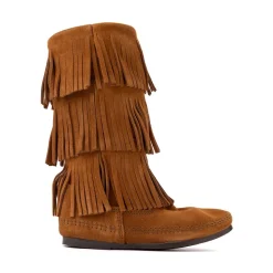 Womens Minnetonka 3-Layer Fringe Boot - Brown