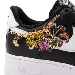 Womens Nike Air Force 1 '07 Premium Flowers Athletic Shoe - Black / Metallic Gold / White / White