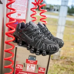 Womens Nike Shox TL Athletic Shoe - Black / Metallic Hematite / Max Orange / Black